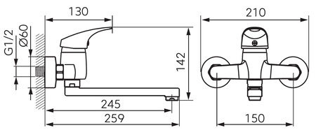 FERRO ONE LB bateria zlewozmywakowa ścienna, chrom