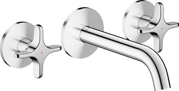 AX One 3-otworowa bateria umywalkowa z uchwytami krzyżowymi i wylewką 160 mm, ścienna, podtynkowa, Chrom