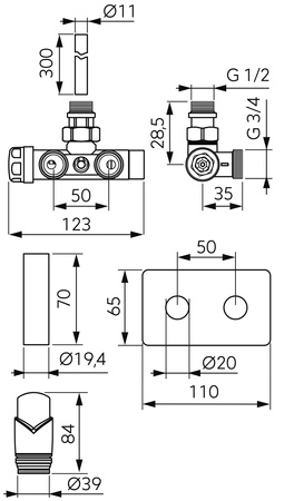 Dekoracyjny zestaw termostatyczny z nastawą wstępną, tuleją zanurzeniową i głowicą termostatyczną, czarny
