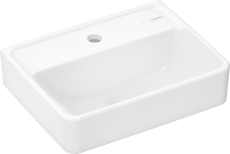 HG Xanuia Q Mała umywalka wisząca 450/340 z otworem na baterię, bez przelewu, SmartClean, Biały