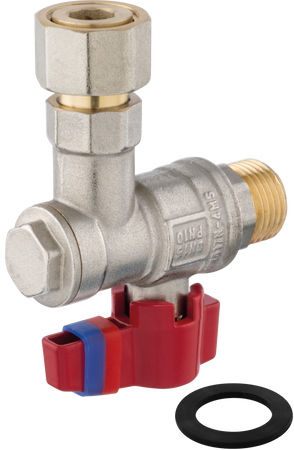 Kurek kulowy kątowy z filtrem, z półśrubunkiem, nakrętno-wkrętny, z motylkiem, 1/2"