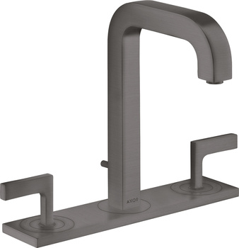 AX Citterio 3-otworowa bateria umywalkowa 170 z uchwytami jednoramiennymi, płytką i wylewką 140 mm z kpl. odpływowym z cięgłem, Czarny Chrom Szczot.