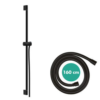 HG Unica Drążek prysznicowy Pulsify S 90 cm z suwakiem PushSlider i wężem prysznicowym Isiflex 160cm, Czarny Matowy