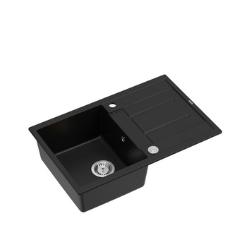 Zlewozmywak granitowy MORGAN 111 – jednokomorowy, wpuszczany, pure carbon/elementy stalowe, Quadron