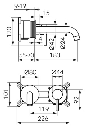CIRICULUS bateria umywalkowa podtynowa, złoto szczotkowane