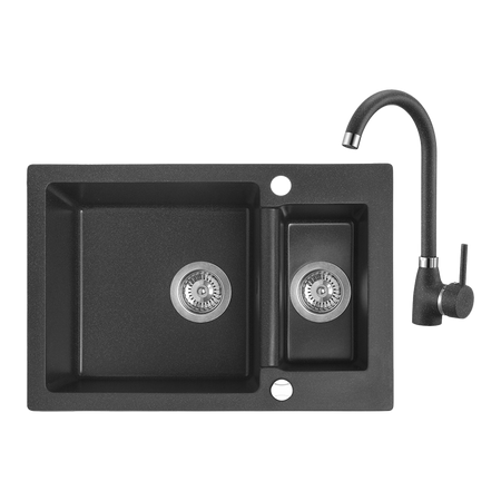 Celia - zlewozmywak 1,5-komorowy z baterią granitową z wylewką U