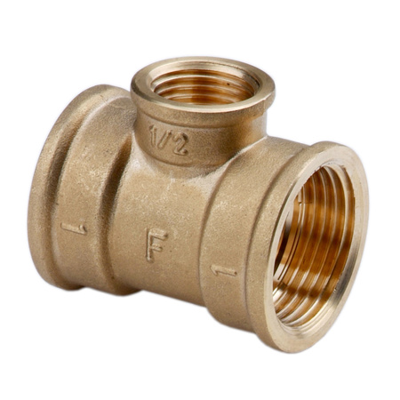 Trójnik redukcyjny mosiężny 1" x 1-2" x 1" żółty