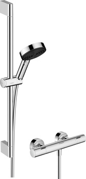 HG Pulsify Select S System prysznicowy 105 3jet Relaxation EcoSmart z drążkiem 65 cm i termostatyczną baterią Ecostat Fine, natynkowy, Chrom