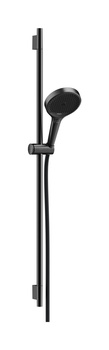 HG Rainfinity Zestaw prysznicowy 130 3jet z drążkiem S Puro 90 cm PushSlider i tekstylnym wężem Designflex 160 cm, Czarny Chrom Szczotkowany