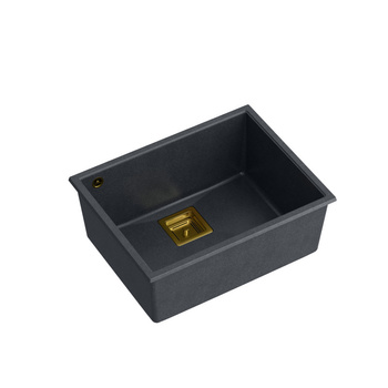 Zlewozmywak granitowy DAVID 50 – jednokomorowy, podwieszany, black diamond/elementy złote, Quadron