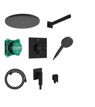 HG Raindance Alive S System prysznicowy 300 1jet z baterią termostatyczną i iBox universal 2, podtynkowy, Czarny Matowy