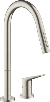 AX Citterio M 2-otworowa jednouchwytowa bateria kuchenna 220 z wyciąganą wylewką, 2jet, Stal Szlachetna Finish