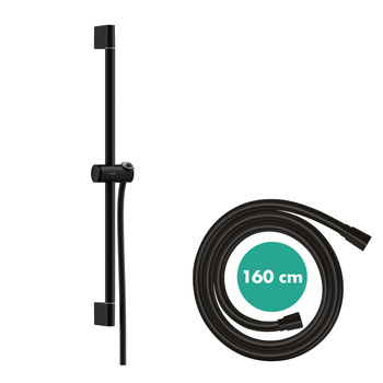 HG Unica Drążek prysznicowy Pulsify S 65 cm z suwakiem PushSlider i wężem prysznicowym Isiflex 160cm, Czarny Matowy