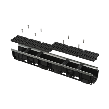 Odwodnienie zewnętrzne 100 mm z obramowaniem metalowym, ruszt kompozytowy, C250