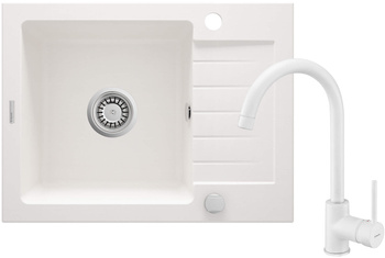 Zlewozmywak granitowy z baterią 1-komorowy z ociekaczem obrotowa alabaster alabaster Zorba ZQZAA11A