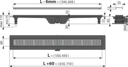 Odpływ podłogowy z obramowaniem do rusztu perforowanego, mosiądz