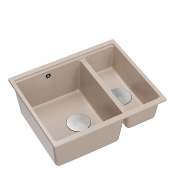 Zlewozmywak granitowy LOGAN 150 – półtorakomorowy, wpuszczany, pearl beige/elementy stalowe, Quadron