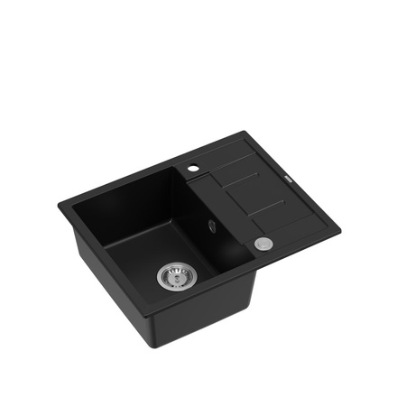 Zlewozmywak granitowy MORGAN 116 – jednokomorowy, wpuszczany, pure carbon/elementy stalowe, Quadron