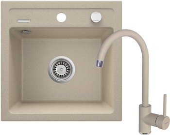 Zlewozmywak granitowy z baterią 1-komorowy obrotowa piasek piasek Zorba ZQZA7103