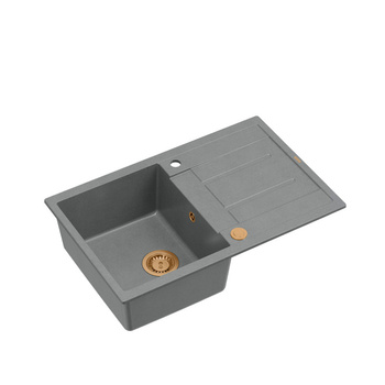 Zlewozmywak granitowy MORGAN 111 – jednokomorowy, wpuszczany, silver stone/elementy miedziane, Quadron