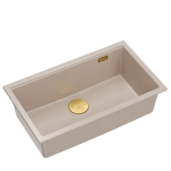 Zlewozmywak granitowy LOGAN 110 – jednokomorowy, wpuszczany, pearl beige/elementy złote, Quadron