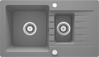 Zlewozmywak granitowy 1.5-komorowy z ociekaczem szary metalik stal ZQZ S513