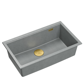 Zlewozmywak granitowy LOGAN 110 – jednokomorowy, podwieszany, silver stone/elementy złote, Quadron