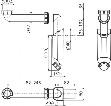 Półsyfon meblowy umywalkowy DN 40 z nakrętką 5/4"