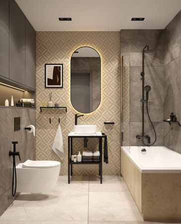 Deszczownica z baterią wannową stała nero Jasmin NAC N1JM