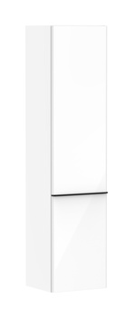 HG Xelu Q Szafka boczna wysoka 400/350, drzwi prawe, Biały Wysoki Połysk, Kolor uchwytów: Czarny Matowy