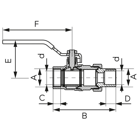 Zawór kulowy GW-GZ z dźwignią, ze śrubunkiem, 1-2", F-Power