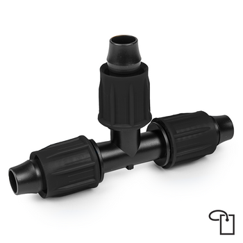 QJ Trójnik do rur kroplujących PE 16mm - metka