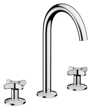 AX One 3-otworowa bateria umywalkowa 170 z uchwytami krzyżowymi i kompletem odpływowym Push-Open, Chrom