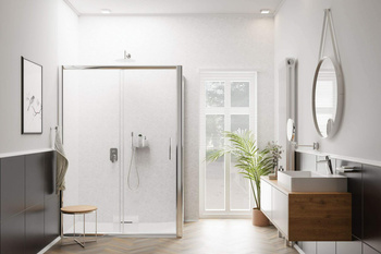 Przyłącze kątowe z zestawem prysznicowym z półką platinum chrom chrom, platinum NAC 056K