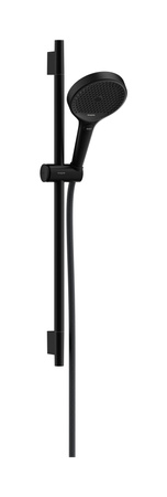 HG Rainfinity Zestaw prysznicowy 130 3jet EcoSmart z drążkiem S Puro 65 cm PushSlider i tekstylnym wężem Designflex 160 cm, Czarny Matowy