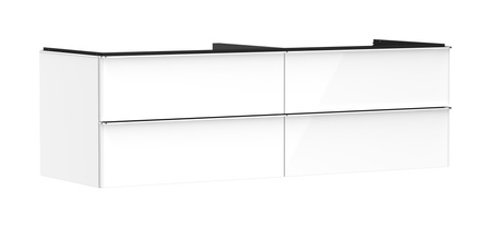 HG Xelu Q Szafka pod umywalkę nablatową z 4 szufladami 1560/550, Biały Wysoki Połysk, Kolor uchwytów: Chrom
