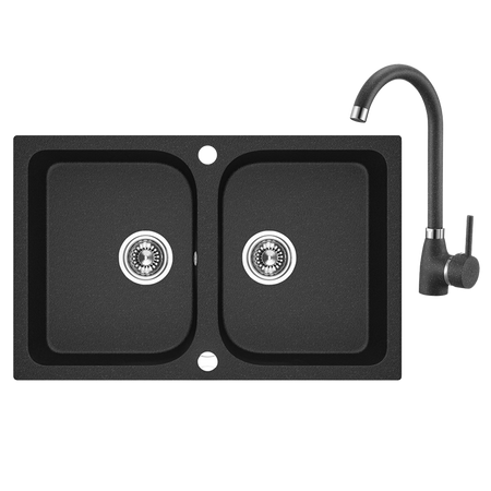 Celia - zlewozmywak 2-komorowy z baterią granitową z wylewką U