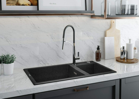 Zlewozmywak granitowy 2-komorowy alabaster stal ZQE A20B