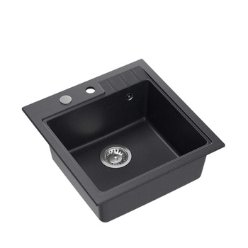 Zlewozmywak granitowy PETER 110 – jednokomorowy, wpuszczany, black dotted/elementy stalowe, Quadron