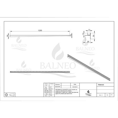 Listwa spadkowa do szkła prawa 170 cm inox