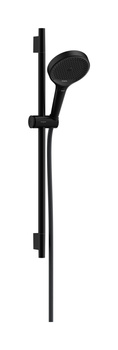 HG Rainfinity Zestaw prysznicowy 130 3jet z drążkiem S Puro 65 cm PushSlider i tekstylnym wężem Designflex 160 cm, Czarny Matowy