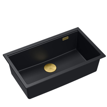Zlewozmywak granitowy LOGAN 110 – jednokomorowy, wpuszczany, pure carbon/elementy złote, Quadron