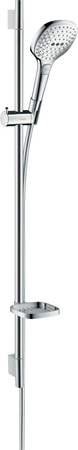 HG Raindance Select E Zestaw prysznicowy 120 3jet EcoSmart z drążkiem 90 cm i mydelniczką, Biały/Chrom