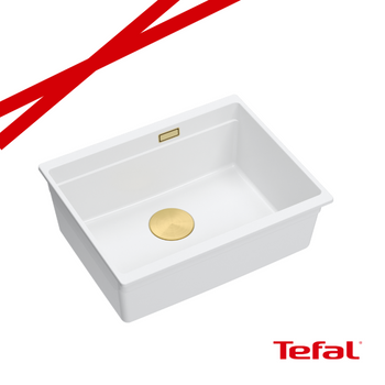 LOGAN 100 GraniteQ zlewozmywak snow white 56x45x21,5 cm 1-komorowy podwieszany z syfonem manualnym złoty + PATELNIA TEFAL INDUKCJA
