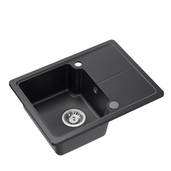 Zlewozmywak granitowy BABY TONY 116  – jednokomorowy, wpuszczany, black dotted/elementy stalowe, Quadron