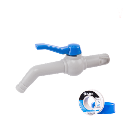 Kran 45° 1/2'' na wąż 19mm,dł. 17cm, z taśmą PTFE - zestaw