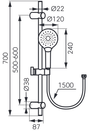 MULO zestaw natryskowy przesuwny 3-funkcyjny, chrom