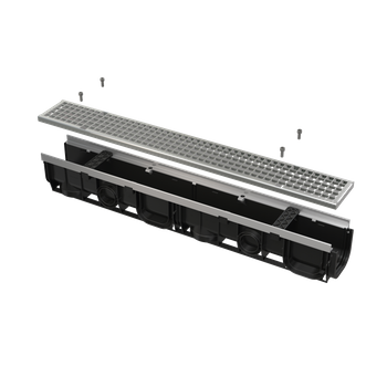 Odwodnienie zewnętrzne 100 mm z obramowaniem metalowym, ruszt ocynkowany, C250