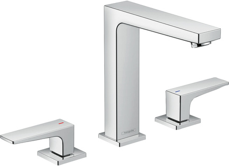HG Metropol 3-otworowa bateria umywalkowa 160 z uchwytami jednoramiennymi i kompletem odpływowym Push-Open, Chrom