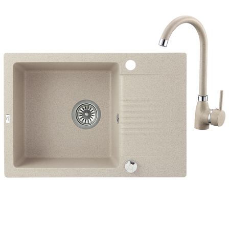 Celia - zlewozmywak 1-komorowy z półociekaczem z baterią granitową z wylewką U